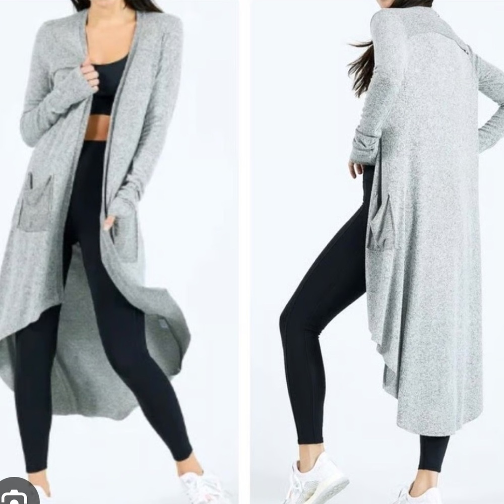 Joah Brown Oversized Gray Open Front Long Cardigan Duster pockets one size - Picture 10 of 10